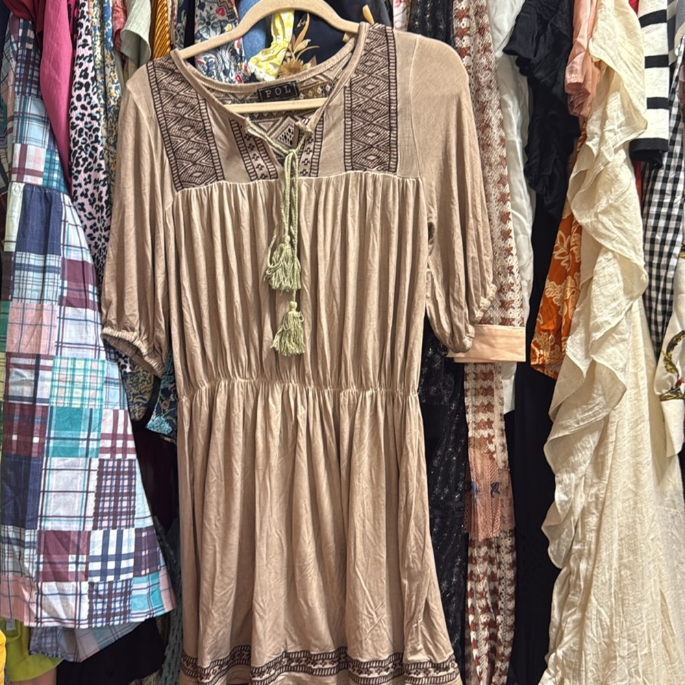 POL Tan Dress with Brown Accents